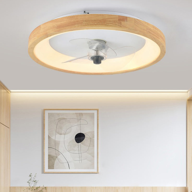 BS-Lighting-LM00399-3.jpg Modern Minimalist Fan Round Dome Wood Acrylic LED Flush Mount Ceiling Fan Light For Bedroom - Image 1