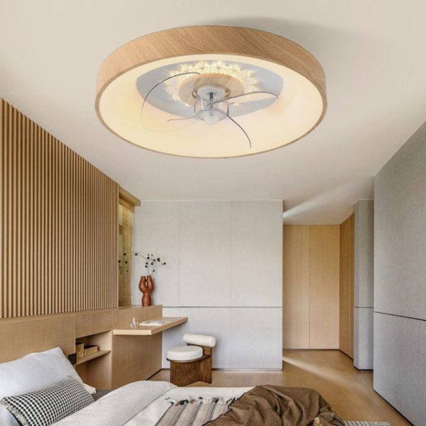 Modern Minimalist Fan Round Dome Wood Acrylic LED Flush Mount Ceiling Fan Light For Bedroom - Image 2