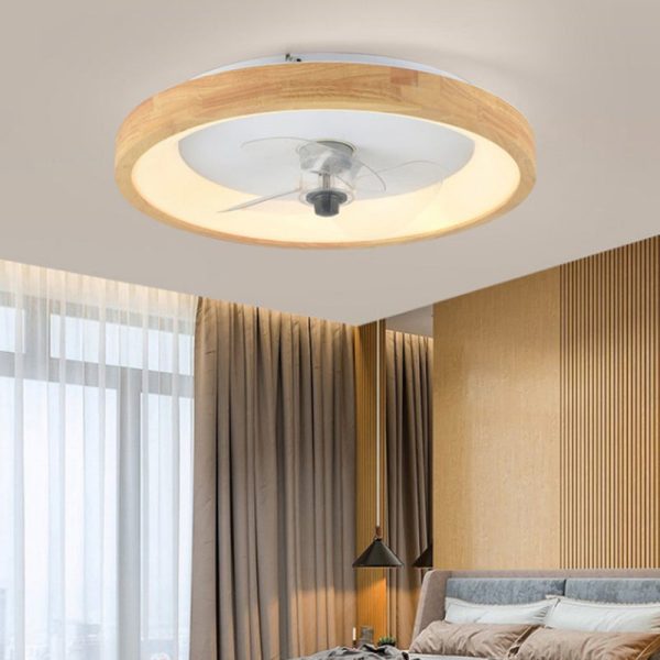 Modern Minimalist Fan Round Dome Wood Acrylic LED Flush Mount Ceiling Fan Light For Bedroom - Image 3