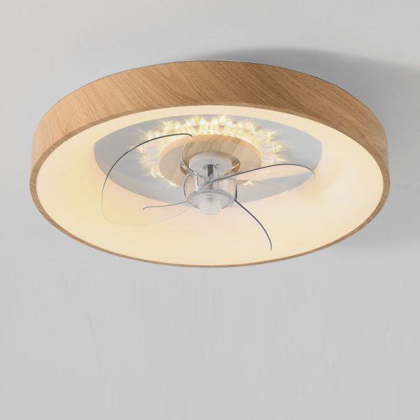 Modern Minimalist Fan Round Dome Wood Acrylic LED Flush Mount Ceiling Fan Light For Bedroom - Image 13