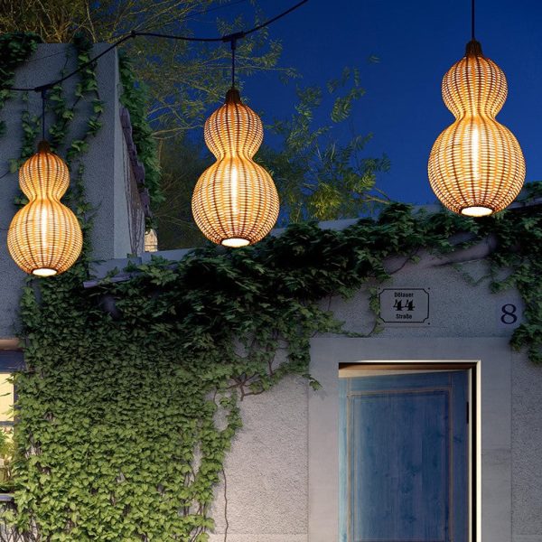 Contemporary Creative Waterproof Gourd Peanut Shape Rattan Stainless Steel 1-Light Pendant Light For Outdoor - Image 8