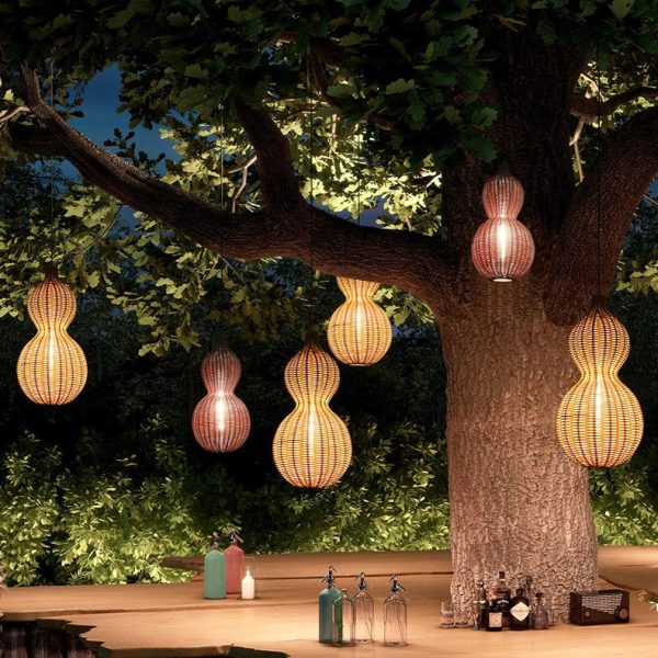 Contemporary Creative Waterproof Gourd Peanut Shape Rattan Stainless Steel 1-Light Pendant Light For Outdoor - Image 13