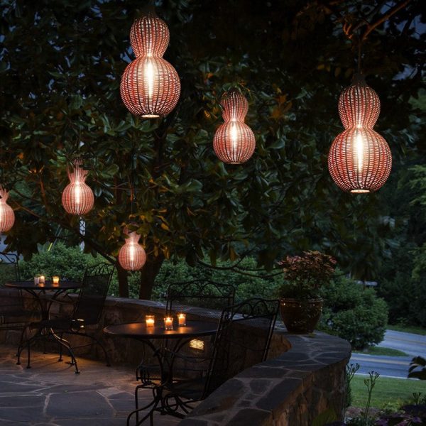 Contemporary Creative Waterproof Gourd Peanut Shape Rattan Stainless Steel 1-Light Pendant Light For Outdoor - Image 14