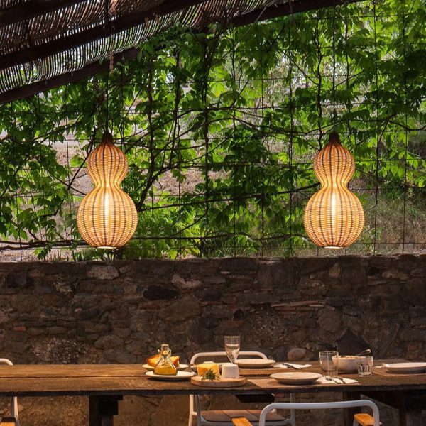 Contemporary Creative Waterproof Gourd Peanut Shape Rattan Stainless Steel 1-Light Pendant Light For Outdoor - Image 15