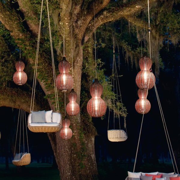 Contemporary Creative Waterproof Gourd Peanut Shape Rattan Stainless Steel 1-Light Pendant Light For Outdoor - Image 2