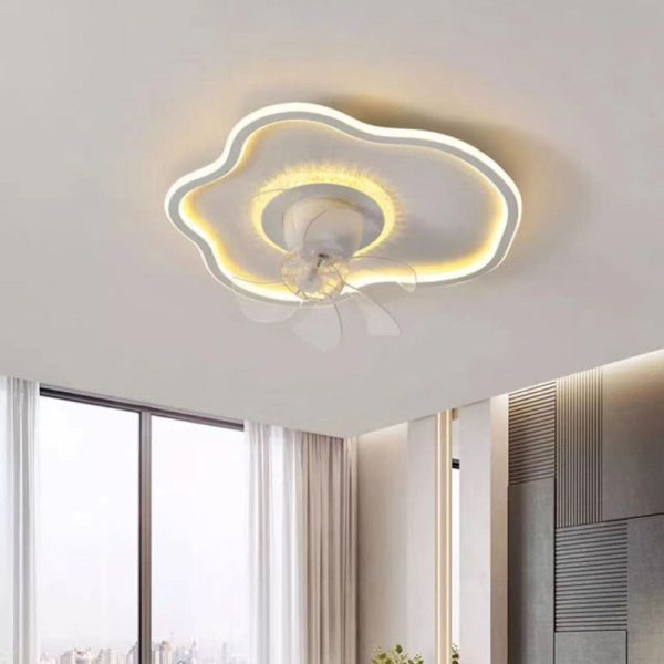 Contemporary Creative Cloud Shape ABS Iron LED Flush Mount Ceiling Fan Light For Bedroom - Image 2