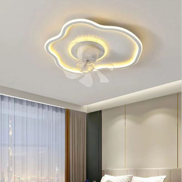 Contemporary Creative Cloud Shape ABS Iron LED Flush Mount Ceiling Fan Light For Bedroom - Image 3