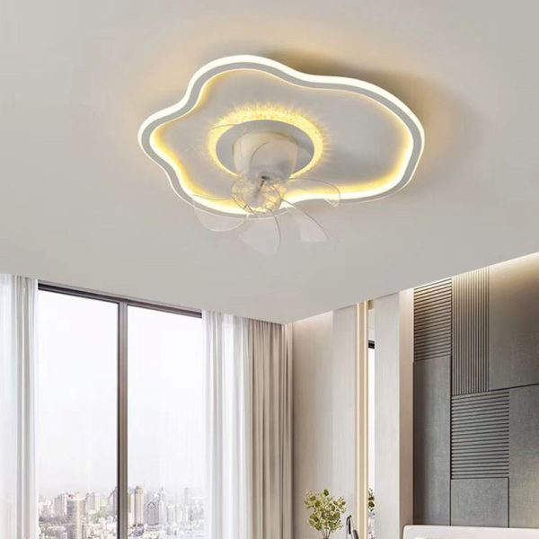 Contemporary Creative Cloud Shape ABS Iron LED Flush Mount Ceiling Fan Light For Bedroom - Image 10