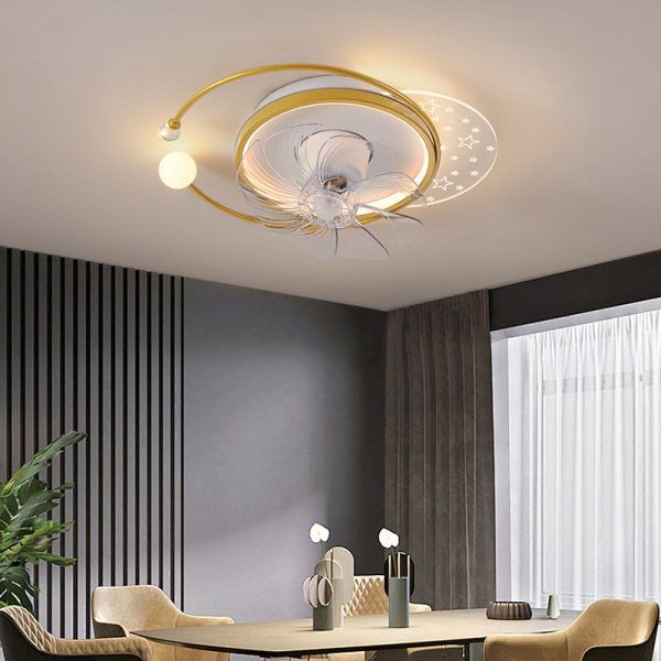 Contemporary Scandinavian Square Round Oval ABS Copper Hardware LED Flush Mount Ceiling Fan Light For Bedroom - Image 2