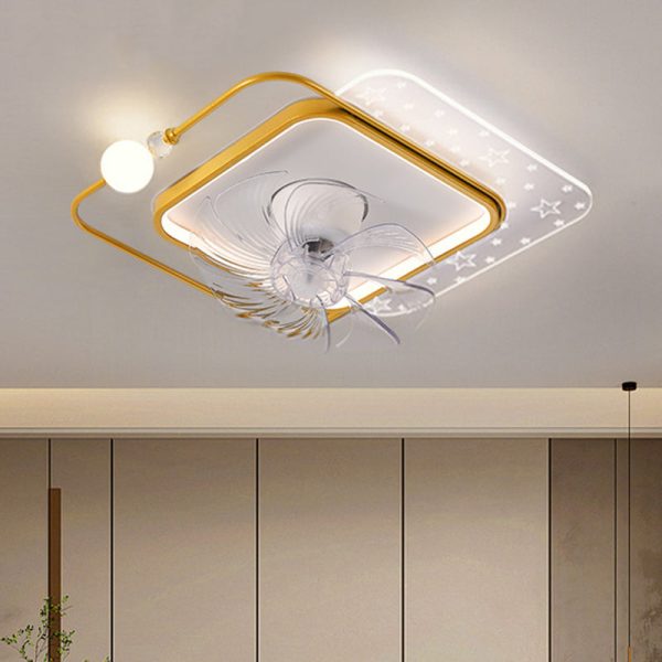 Contemporary Scandinavian Square Round Oval ABS Copper Hardware LED Flush Mount Ceiling Fan Light For Bedroom - Image 21