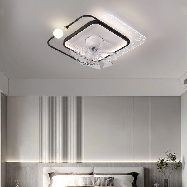 Contemporary Scandinavian Square Round Oval ABS Copper Hardware LED Flush Mount Ceiling Fan Light For Bedroom - Image 3
