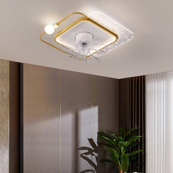 Contemporary Scandinavian Square Round Oval ABS Copper Hardware LED Flush Mount Ceiling Fan Light For Bedroom - Image 18
