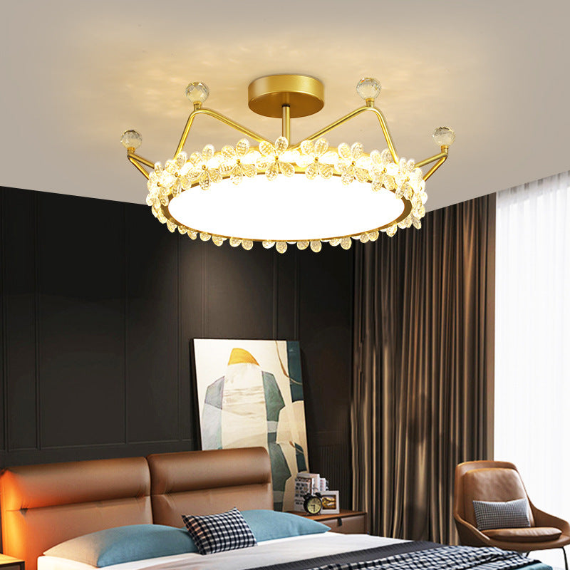 BS-Lighting-LM01140-1.jpg Contemporary Creative Kids Romantic Flower Crown Round Iron Acrylic Crystal LED Semi-Flush Mount Ceiling Light For Bedroom - Image 1