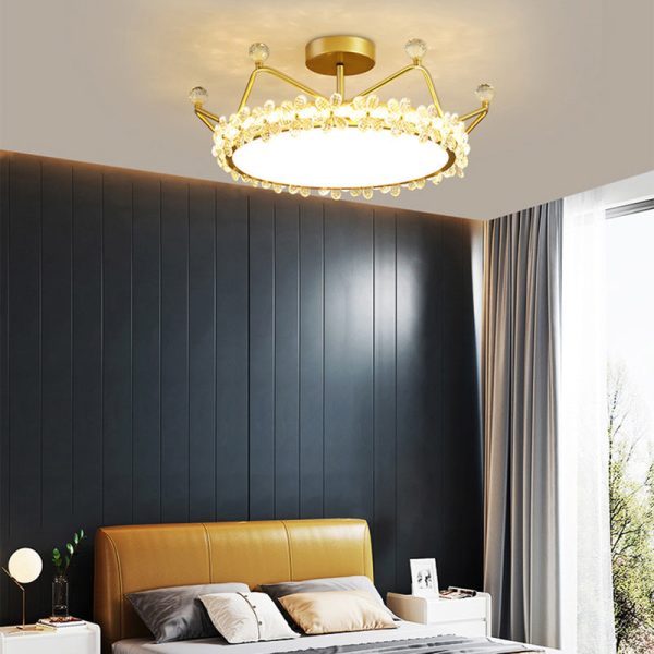 Contemporary Creative Kids Romantic Flower Crown Round Iron Acrylic Crystal LED Semi-Flush Mount Ceiling Light For Bedroom - Image 3