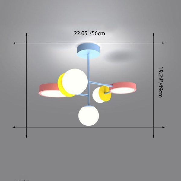 Contemporary Creative Macaron Kids Round Orb Iron Glass Aluminum LED Semi-Flush Mount Ceiling Light For Bedroom - Image 7