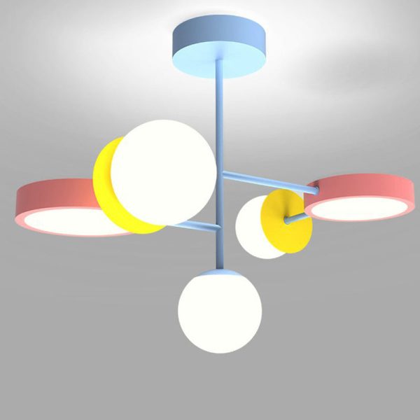 Contemporary Creative Macaron Kids Round Orb Iron Glass Aluminum LED Semi-Flush Mount Ceiling Light For Bedroom - Image 11
