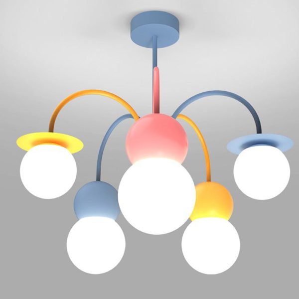 Contemporary Creative Macaron Kids Round Orb Iron Glass Aluminum LED Semi-Flush Mount Ceiling Light For Bedroom - Image 12