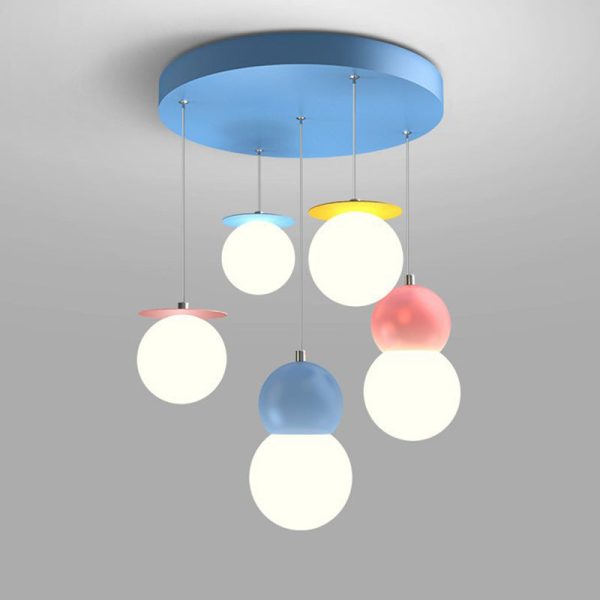 Contemporary Creative Macaron Kids Round Orb Iron Glass Aluminum LED Semi-Flush Mount Ceiling Light For Bedroom - Image 16