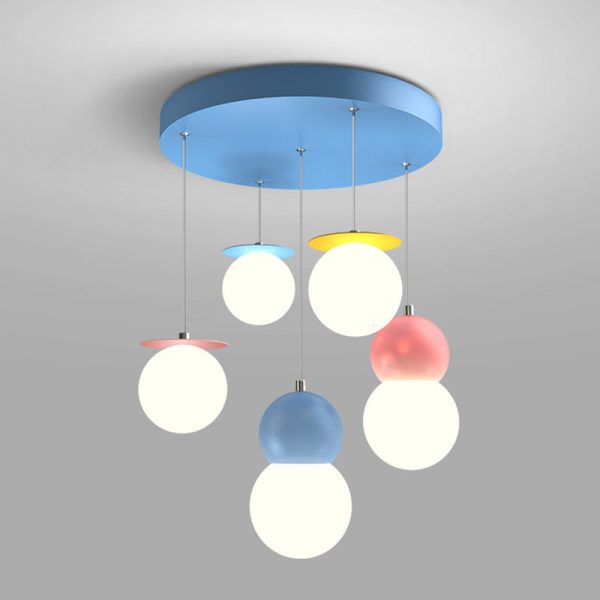 Contemporary Creative Macaron Kids Round Orb Iron Glass Aluminum LED Semi-Flush Mount Ceiling Light For Bedroom - Image 17
