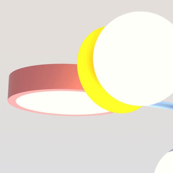 Contemporary Creative Macaron Kids Round Orb Iron Glass Aluminum LED Semi-Flush Mount Ceiling Light For Bedroom - Image 9