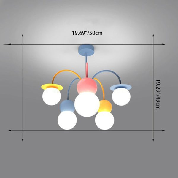 Contemporary Creative Macaron Kids Round Orb Iron Glass Aluminum LED Semi-Flush Mount Ceiling Light For Bedroom - Image 5