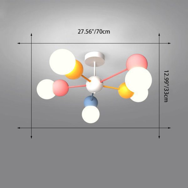 Contemporary Creative Macaron Kids Round Orb Iron Glass Aluminum LED Semi-Flush Mount Ceiling Light For Bedroom - Image 6