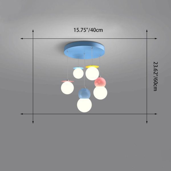 Contemporary Creative Macaron Kids Round Orb Iron Glass Aluminum LED Semi-Flush Mount Ceiling Light For Bedroom - Image 4