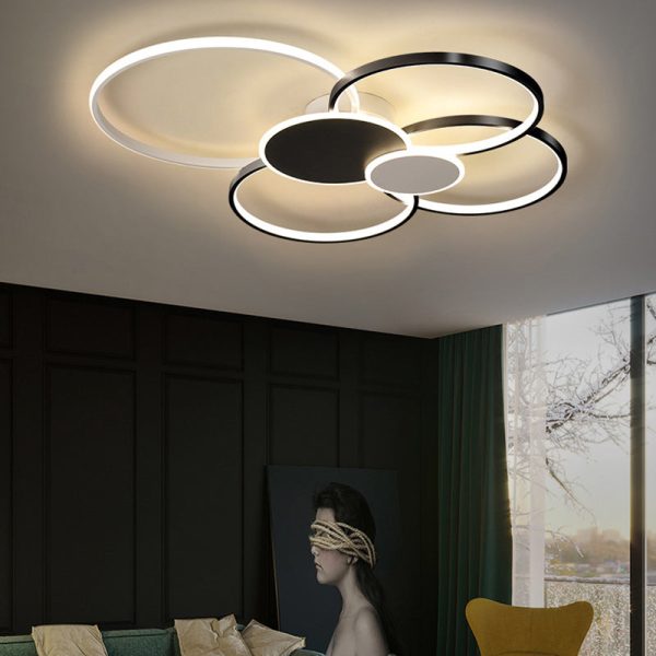 Modern Minimalist Circle Iron Silicone Acrylic LED Semi-Flush Mount Ceiling Light For Bedroom - Image 12