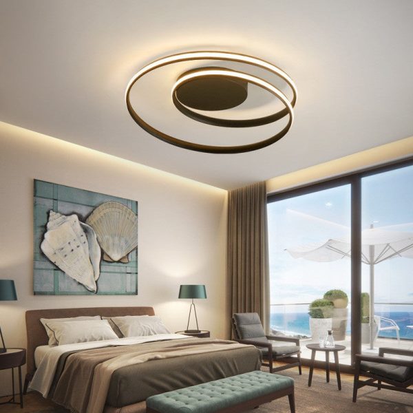 Contemporary Creative Circle Iron Aluminum LED Semi-Flush Mount Ceiling Light For Bedroom - Image 2