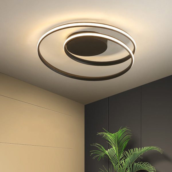 Contemporary Creative Circle Iron Aluminum LED Semi-Flush Mount Ceiling Light For Bedroom - Image 3