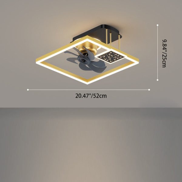 Contemporary Nordic Square Iron Aluminum Acrylic LED Semi-Flush Mount Ceiling Fan Light For Bedroom - Image 4