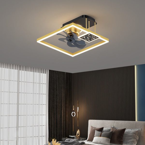 Contemporary Nordic Square Iron Aluminum Acrylic LED Semi-Flush Mount Ceiling Fan Light For Bedroom - Image 3