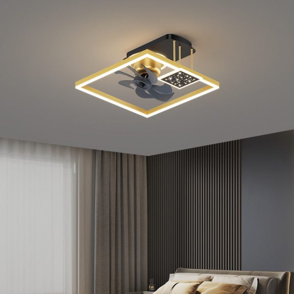 Contemporary Nordic Square Iron Aluminum Acrylic LED Semi-Flush Mount Ceiling Fan Light For Bedroom - Image 2
