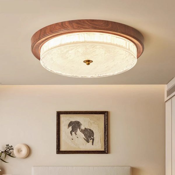 Traditional Vintage Round Metal Glass LED Flush Mount Ceiling Light For Bedroom - Image 10