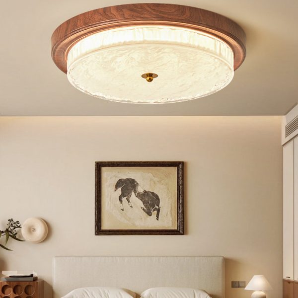 Traditional Vintage Round Metal Glass LED Flush Mount Ceiling Light For Bedroom - Image 2