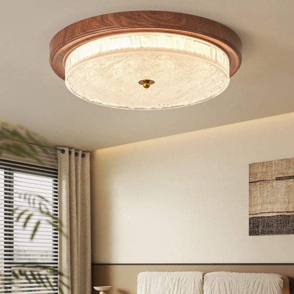Traditional Vintage Round Metal Glass LED Flush Mount Ceiling Light For Bedroom - Image 3