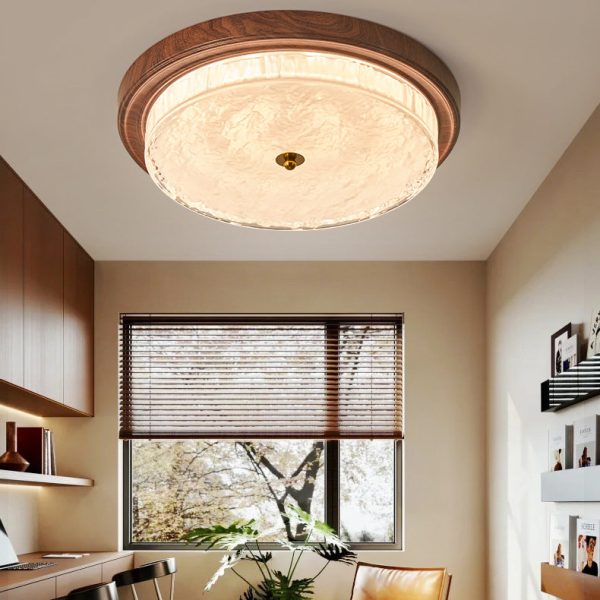 Traditional Vintage Round Metal Glass LED Flush Mount Ceiling Light For Bedroom - Image 9