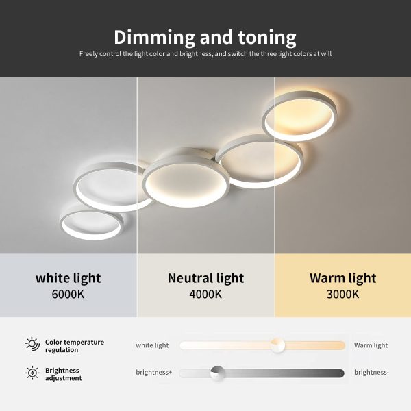 Modern Minimalist Multiple Circle Iron Aluminum Acrylic LED Semi-Flush Mount Ceiling Light For Living Room - Image 7