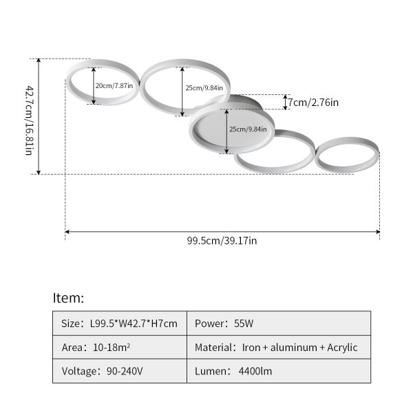 Modern Minimalist Multiple Circle Iron Aluminum Acrylic LED Semi-Flush Mount Ceiling Light For Living Room - Image 4