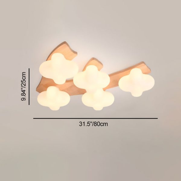 Contemporary Creative Cotton Solid Wood Glass LED Semi-Flush Mount Ceiling Light For Living Room - Image 4