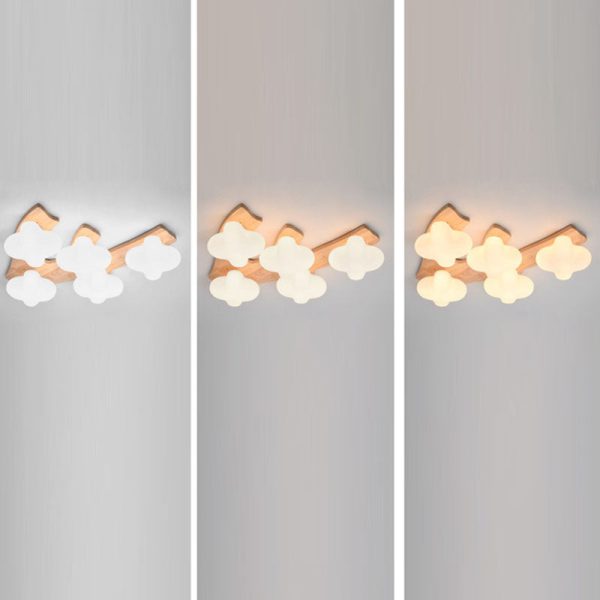Contemporary Creative Cotton Solid Wood Glass LED Semi-Flush Mount Ceiling Light For Living Room - Image 10
