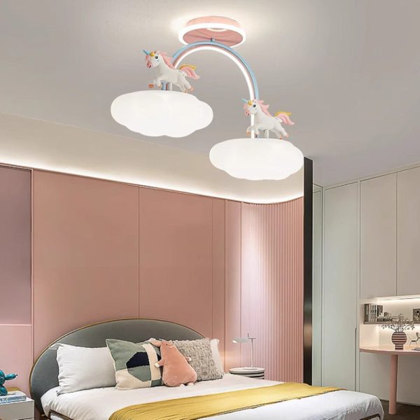 Contemporary Creative Kids Pony Iron Resin Acrylic LED Semi-Flush Mount Ceiling Light For Bedroom - Image 9