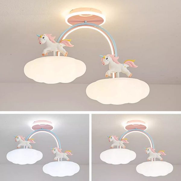 Contemporary Creative Kids Pony Iron Resin Acrylic LED Semi-Flush Mount Ceiling Light For Bedroom - Image 14