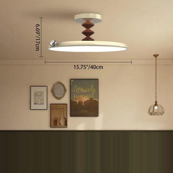Contemporary Retro Round Iron PVC LED Semi-Flush Mount Ceiling Light For Bedroom - Image 4