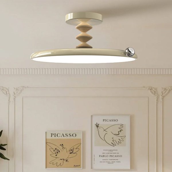 Contemporary Retro Round Iron PVC LED Semi-Flush Mount Ceiling Light For Bedroom - Image 3