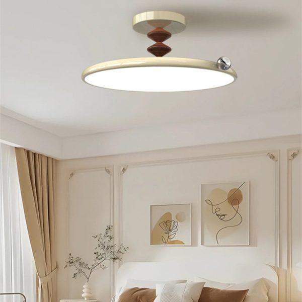 Contemporary Retro Round Iron PVC LED Semi-Flush Mount Ceiling Light For Bedroom - Image 2