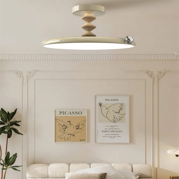 Contemporary Retro Round Iron PVC LED Semi-Flush Mount Ceiling Light For Bedroom - Image 11