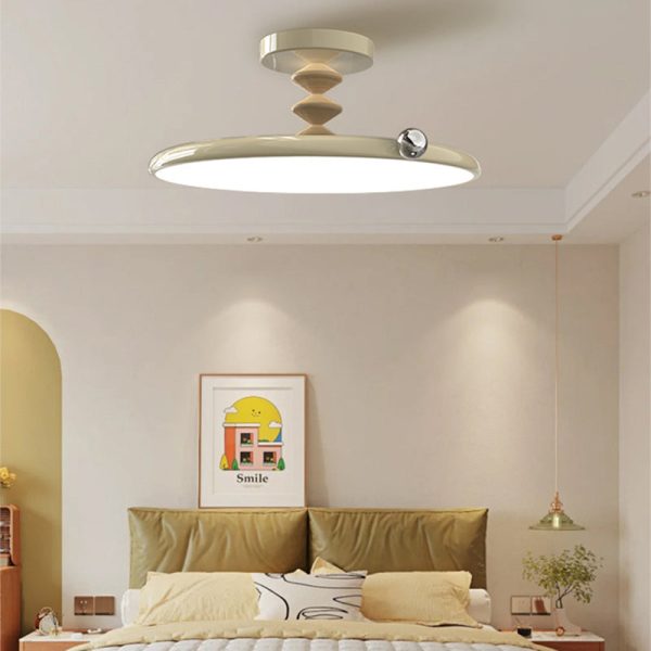 Contemporary Retro Round Iron PVC LED Semi-Flush Mount Ceiling Light For Bedroom - Image 12