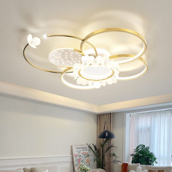Modern Luxury Circle Iron Crystal Acrylic LED Semi-Flush Mount Ceiling Light For Living Room - Image 3