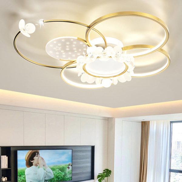 Modern Luxury Circle Iron Crystal Acrylic LED Semi-Flush Mount Ceiling Light For Living Room - Image 2